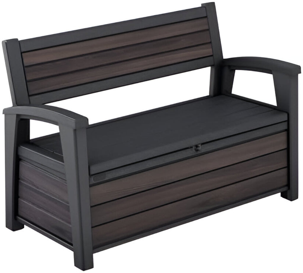 227L Outdoor Storage Bench — Seats 2, Wood-Look Resin, All-Weather