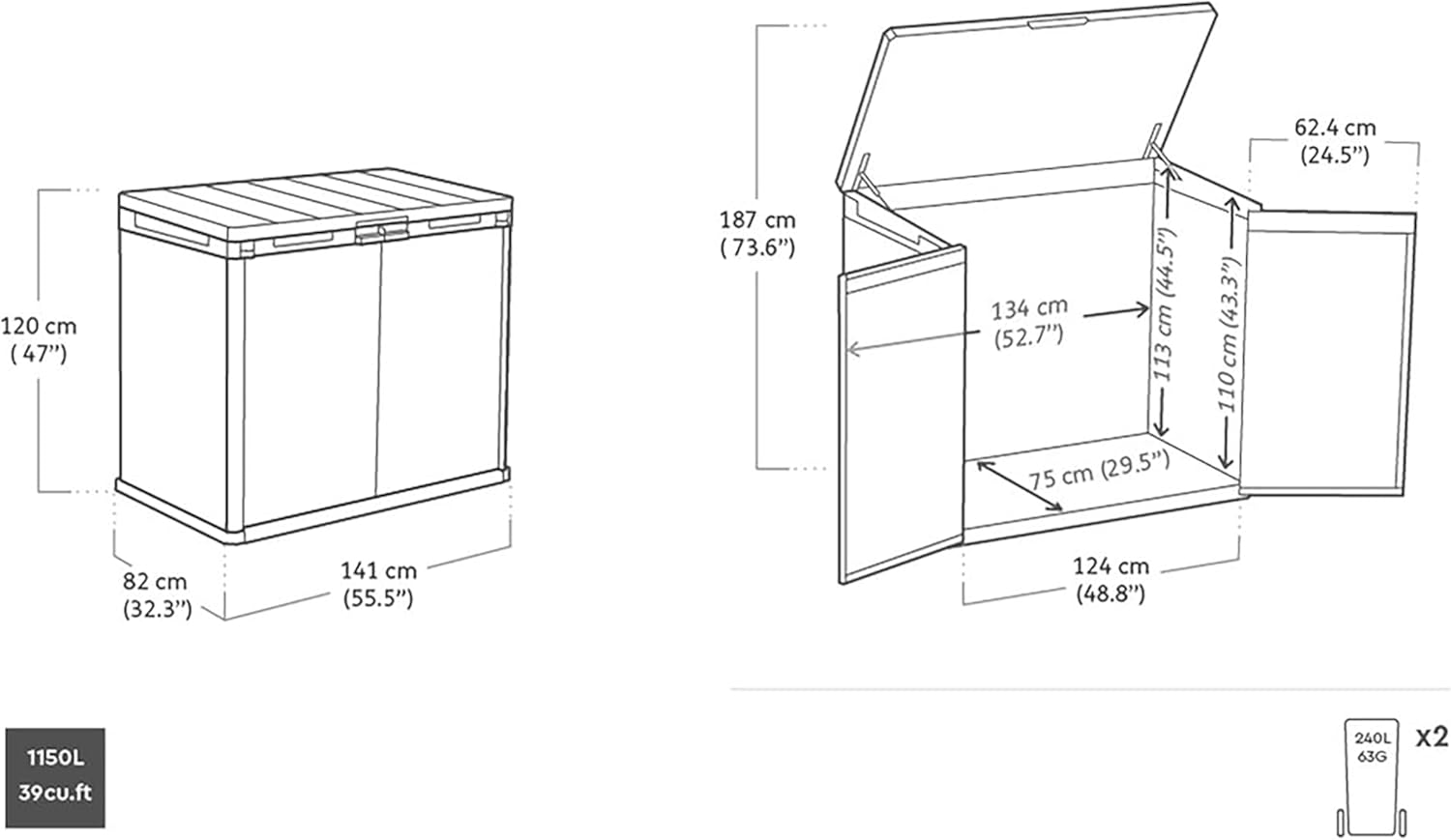 1150L Outdoor Garden Storage Box — Lockable Weatherproof Resin Storage for Tools, Bins & BBQ