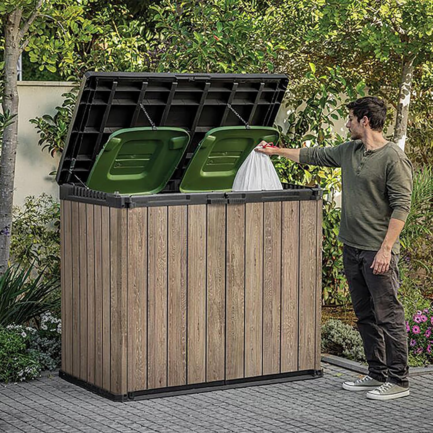 1150L Outdoor Garden Storage Box — Lockable Weatherproof Resin Storage for Tools, Bins & BBQ